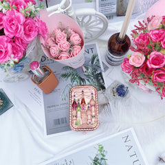 Vintage 3D Castle Makeup Mirror with Rhinestones