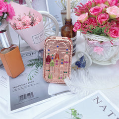 Vintage 3D Castle Makeup Mirror with Rhinestones