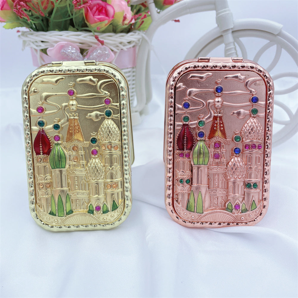 Vintage 3D Castle Makeup Mirror with Rhinestones