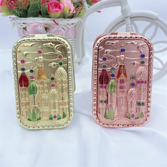 Vintage 3D Castle Makeup Mirror with Rhinestones