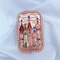 Vintage 3D Castle Makeup Mirror with Rhinestones