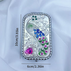 Vintage Peacock Vanity Mirror Compact Magnifying Glass Rhinestones Metal