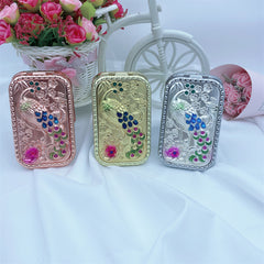 Vintage Peacock Vanity Mirror Compact Magnifying Glass Rhinestones Metal