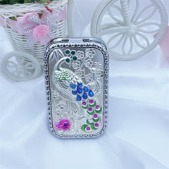 Vintage Peacock Vanity Mirror Compact Magnifying Glass Rhinestones Metal