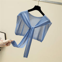 Solid Sunscreen Shawl Wrap Thin Knitted Versatile Scarf for Women