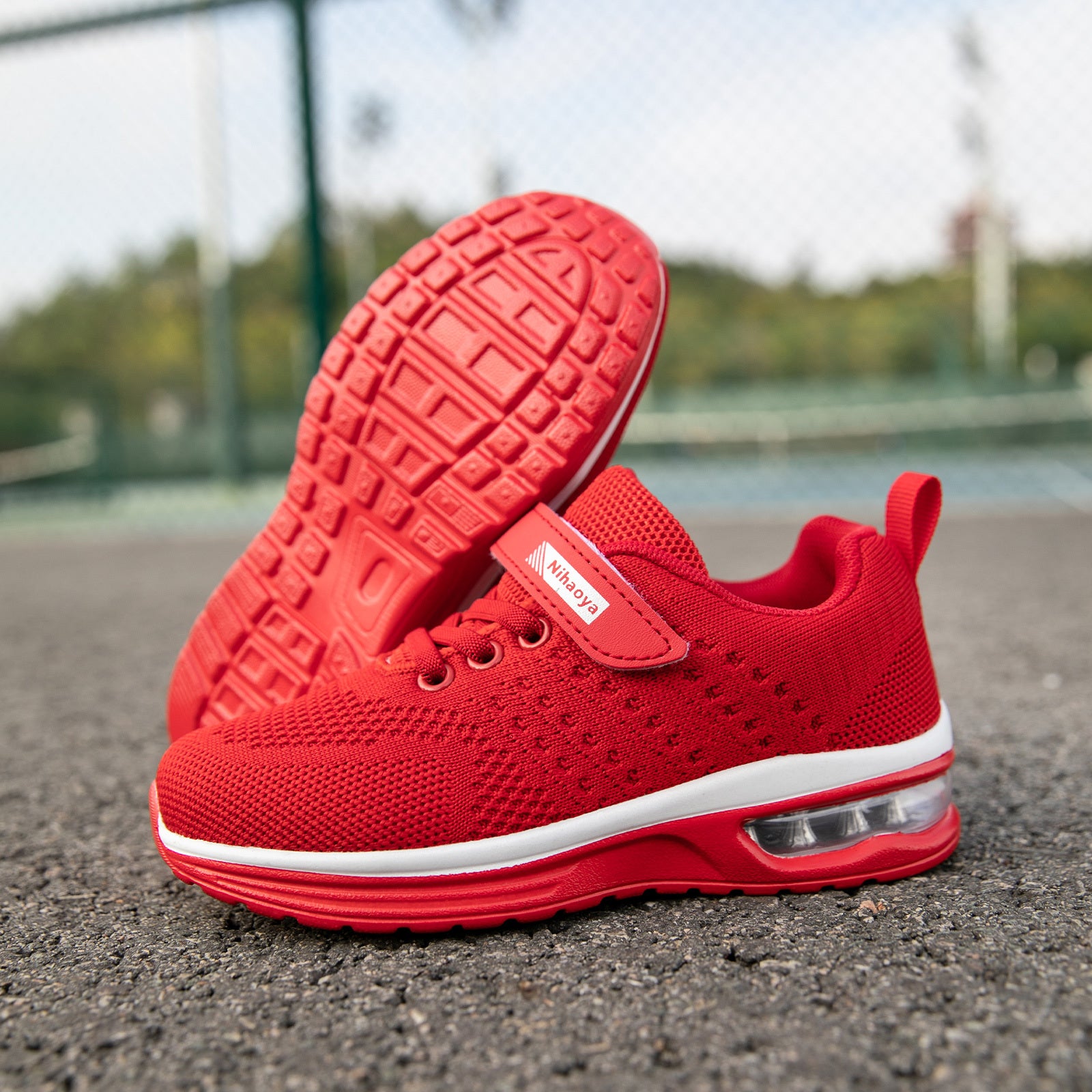 Boys Mesh Striped Lace-up Running Shoes Outdoor Sneakers