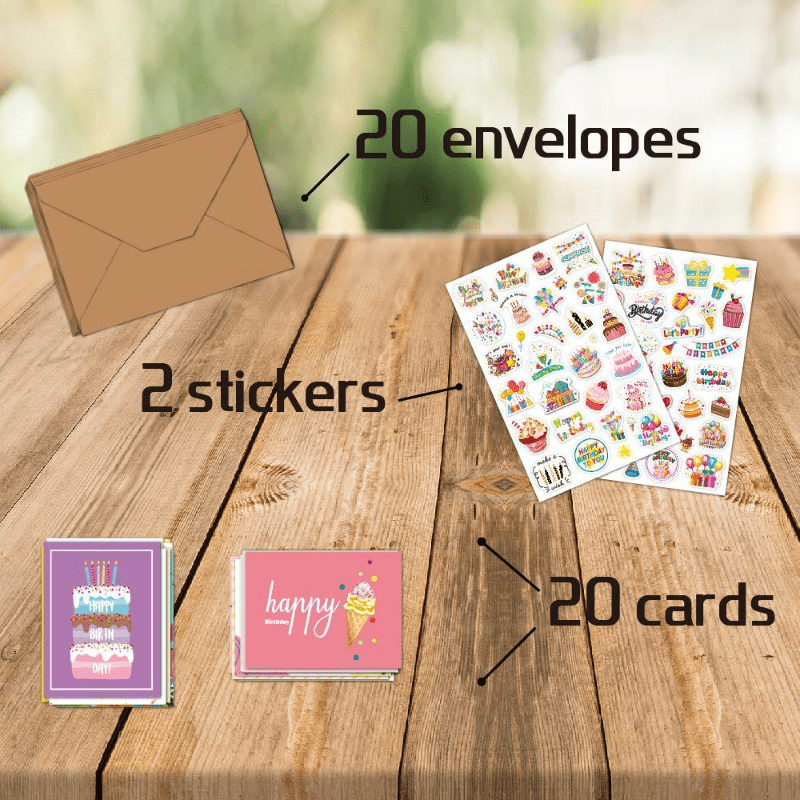 20pcs Happy Birthday Card Set with Envelope Sticker DIY Combo
