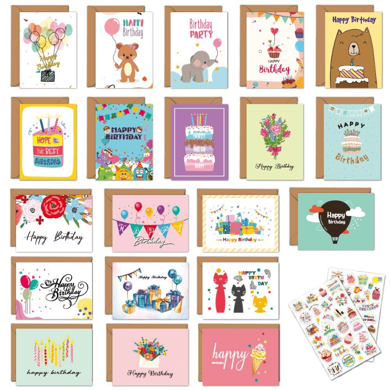 20pcs Happy Birthday Card Set with Envelope Sticker DIY Combo