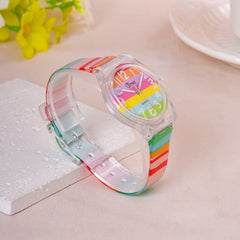 Colorful Striped Quartz Watch Girls Rainbow Men's Wrist Watch