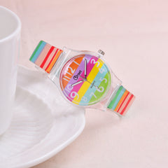 Colorful Striped Quartz Watch Girls Rainbow Men's Wrist Watch