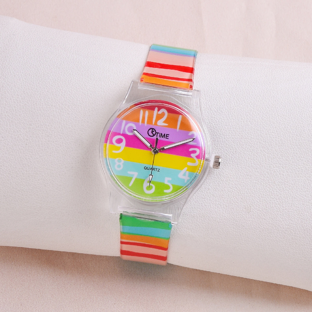Colorful Striped Quartz Watch Girls Rainbow Men's Wrist Watch