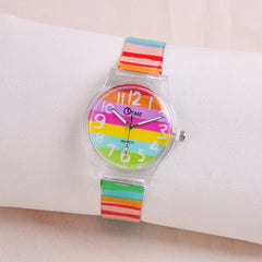 Colorful Striped Quartz Watch Girls Rainbow Men's Wrist Watch