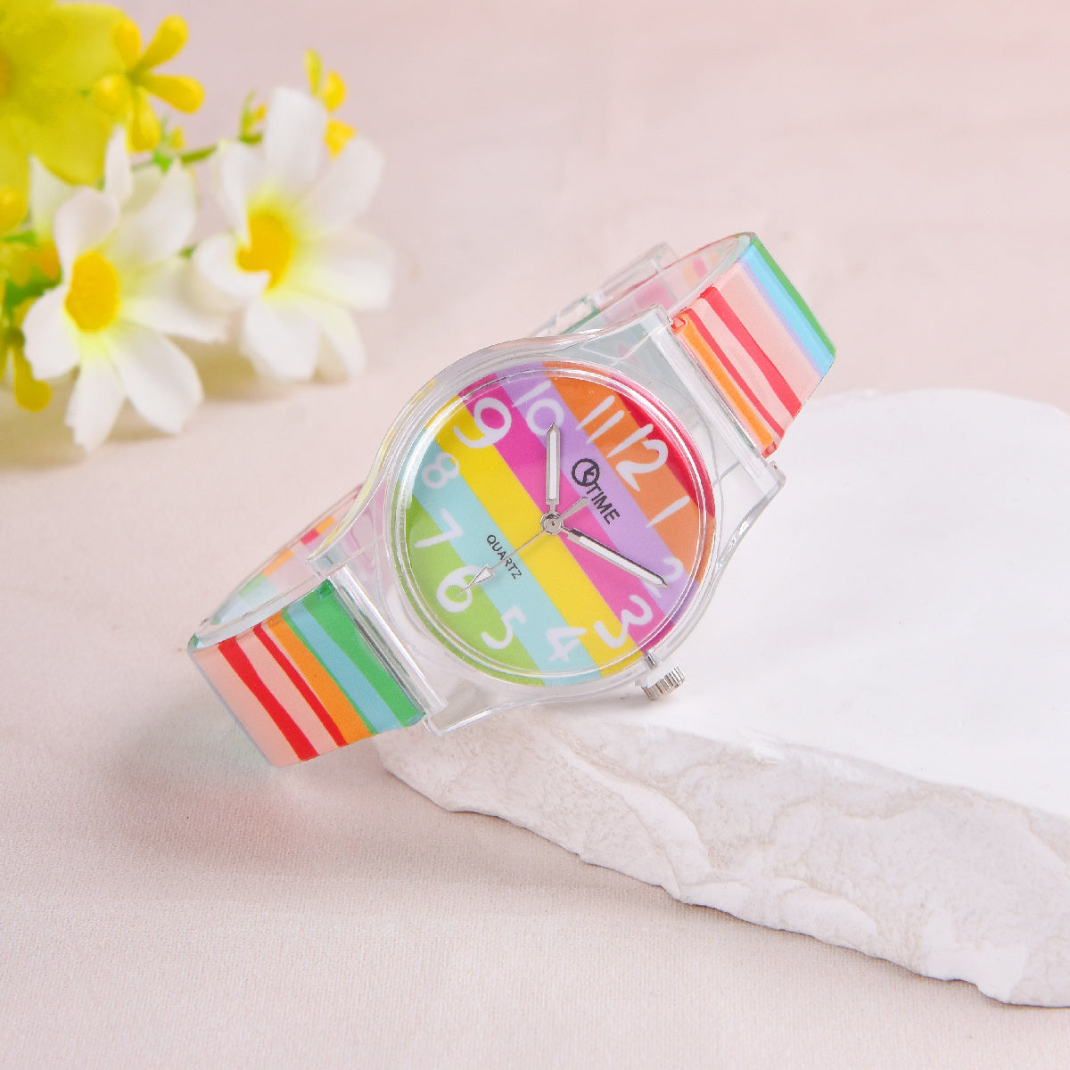 Colorful Striped Quartz Watch Girls Rainbow Men's Wrist Watch