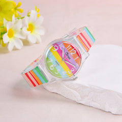 Colorful Striped Quartz Watch Girls Rainbow Men's Wrist Watch