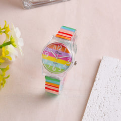 Colorful Striped Quartz Watch Girls Rainbow Men's Wrist Watch