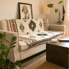 Boho Tassel Linen Outdoor Blanket Plaid Sofa Mat Vintage Charm