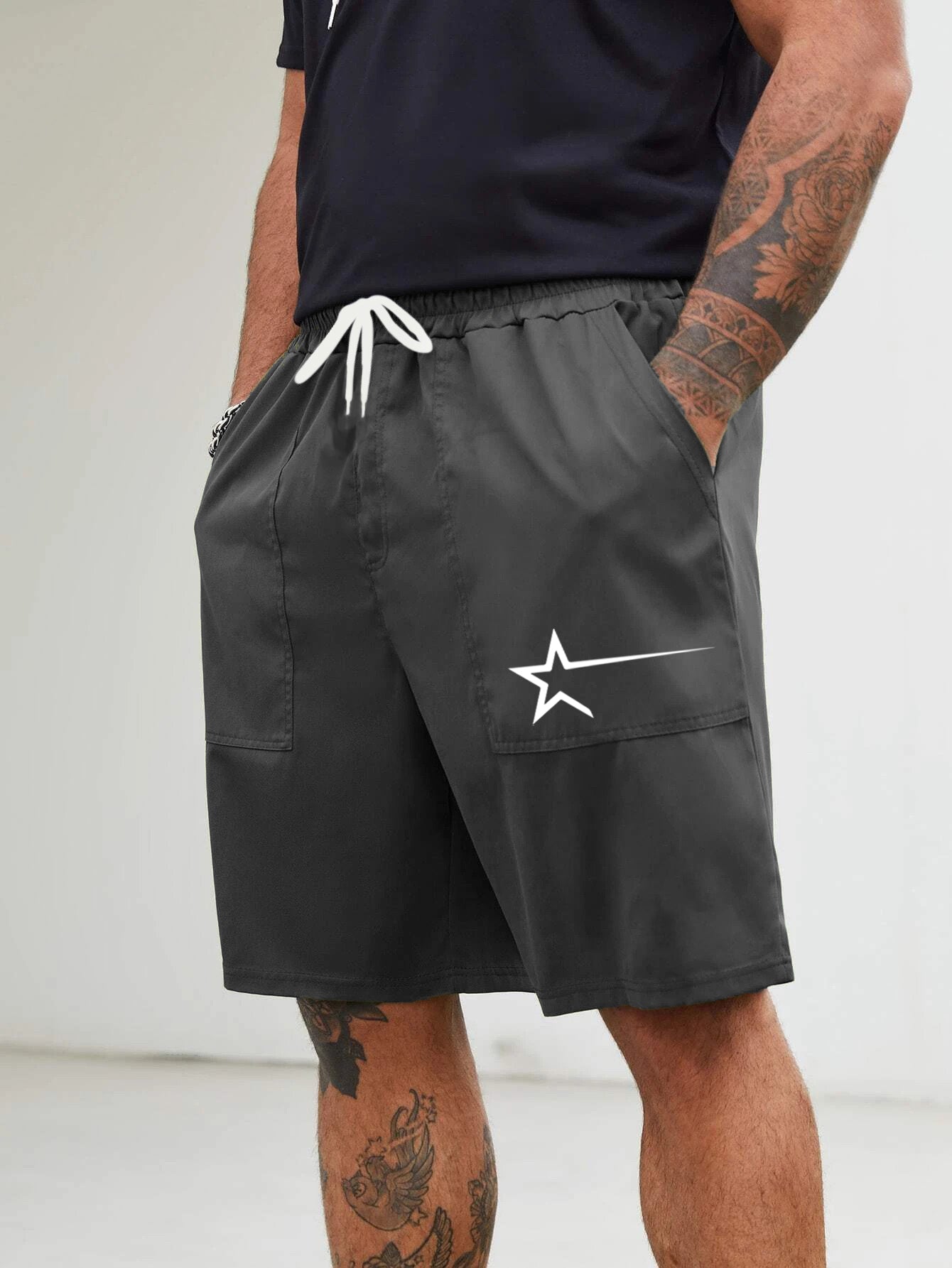 Men's Lightweight Star Cargo Shorts Elastic Waist Bermuda Shorts