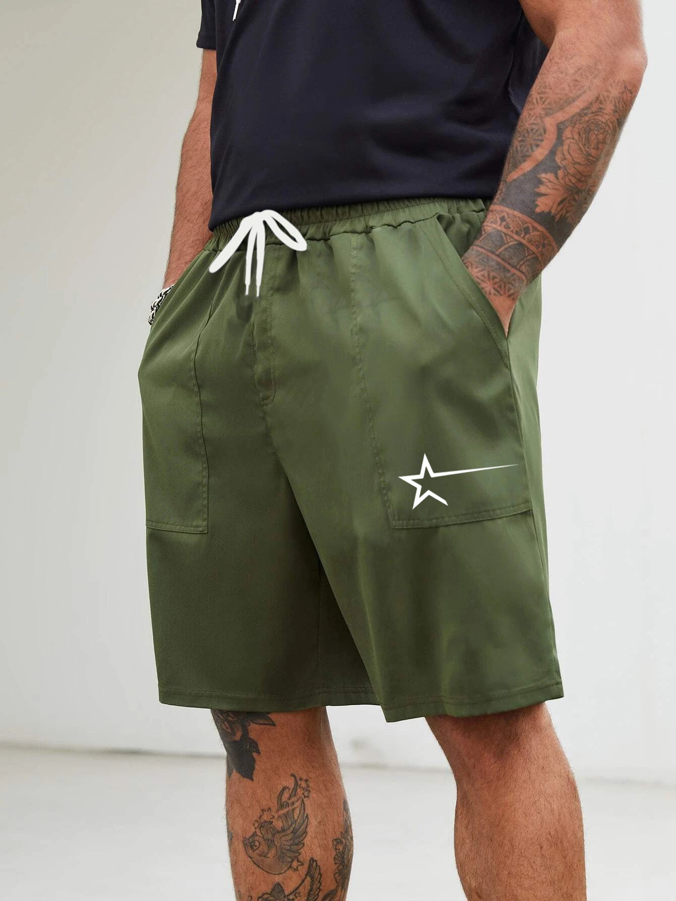 Men's Lightweight Star Cargo Shorts Elastic Waist Bermuda Shorts