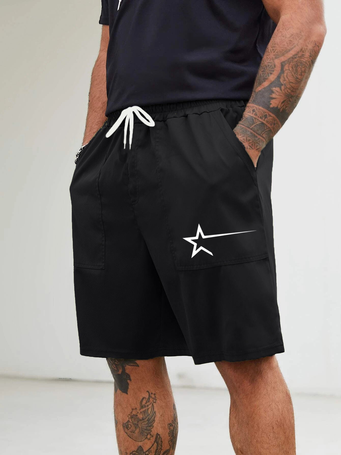 Men's Lightweight Star Cargo Shorts Elastic Waist Bermuda Shorts