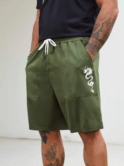 Men's Lightweight Dragon Graphic Cargo Shorts Casual Elastic Waist