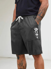 Men's Lightweight Dragon Graphic Cargo Shorts Casual Elastic Waist