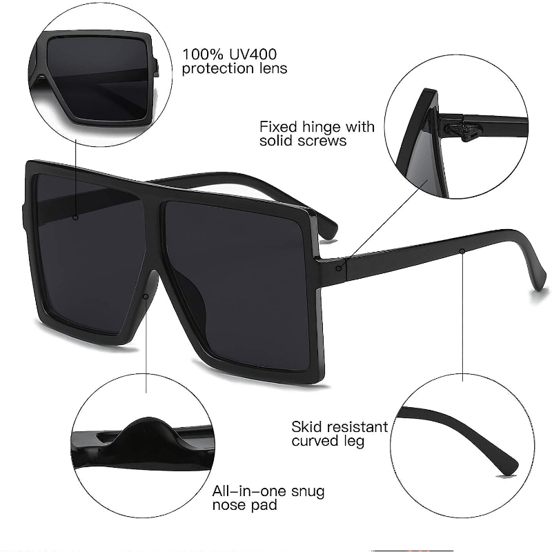 2 Pairs Oversized Square Sunglasses UV400 Sun Shades