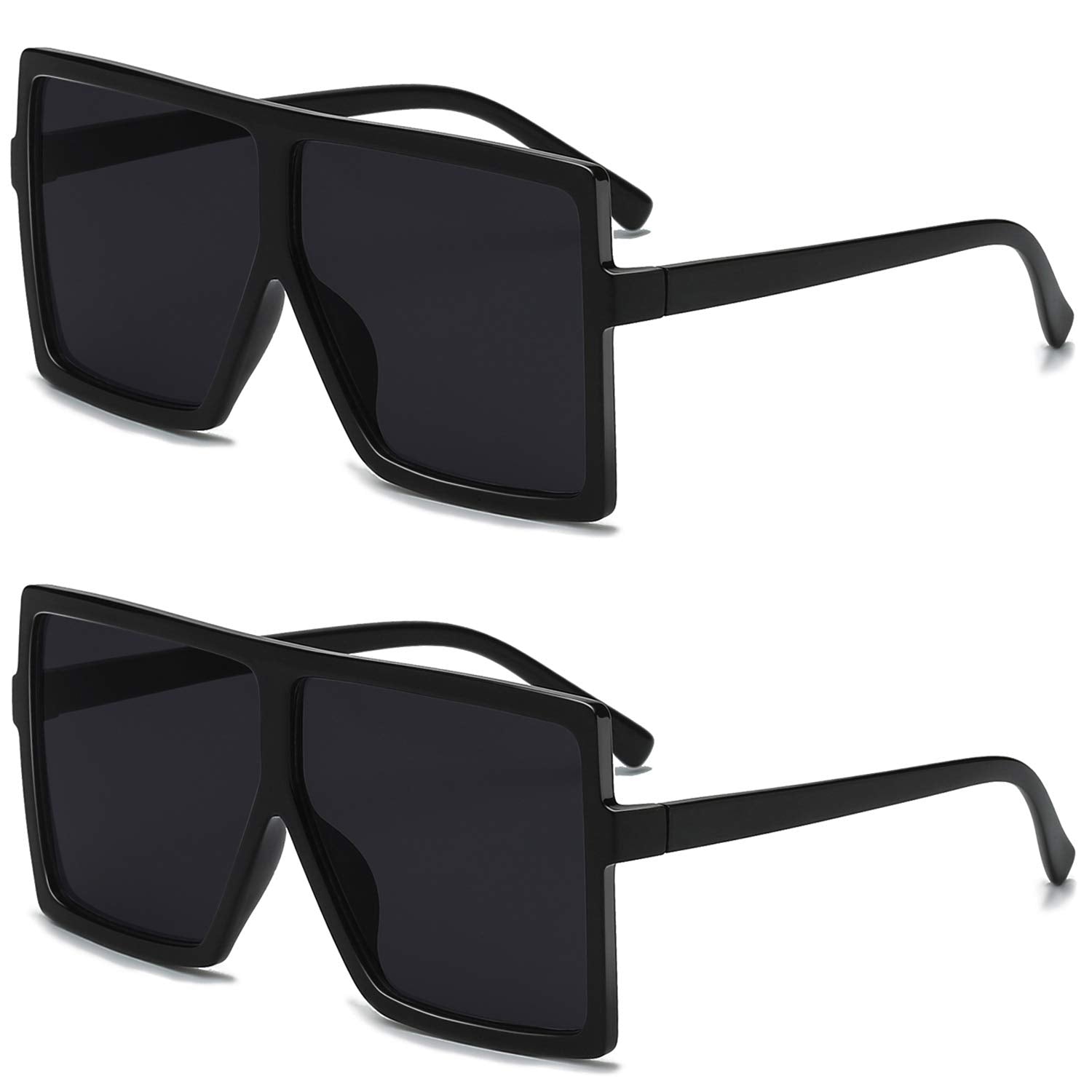 2 Pairs Oversized Square Sunglasses UV400 Sun Shades