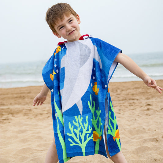 Kids Hooded Poncho Towel for Beach & Pool - Soft Cotton Bathrobe