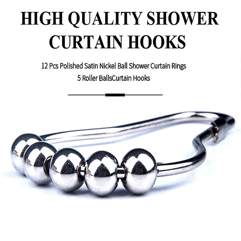 12pcs Stainless Steel Shower Curtain Hook Roller Ring Metal Shower Rings Hooks