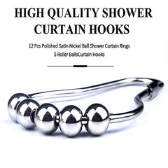 12pcs Stainless Steel Shower Curtain Hook Roller Ring Metal Shower Rings Hooks