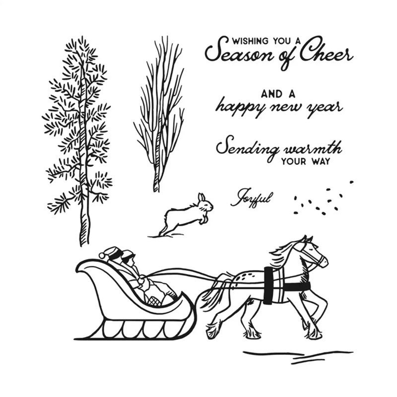 Horse & Sleigh Clear Stamp & Metal Cutting Dies DIY Scrapbooking Decor