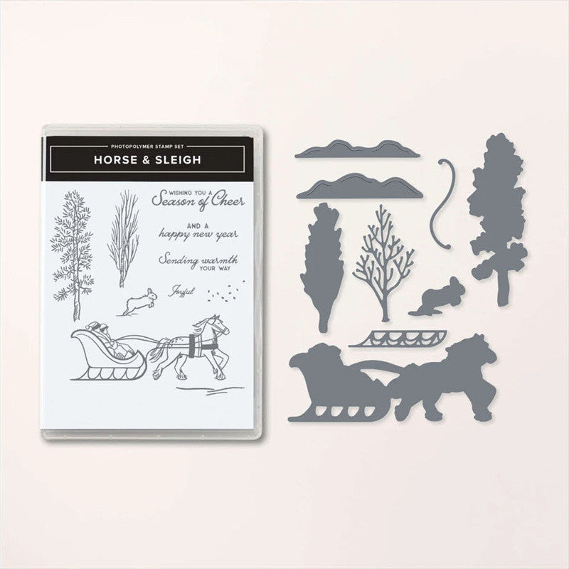 Horse & Sleigh Clear Stamp & Metal Cutting Dies DIY Scrapbooking Decor