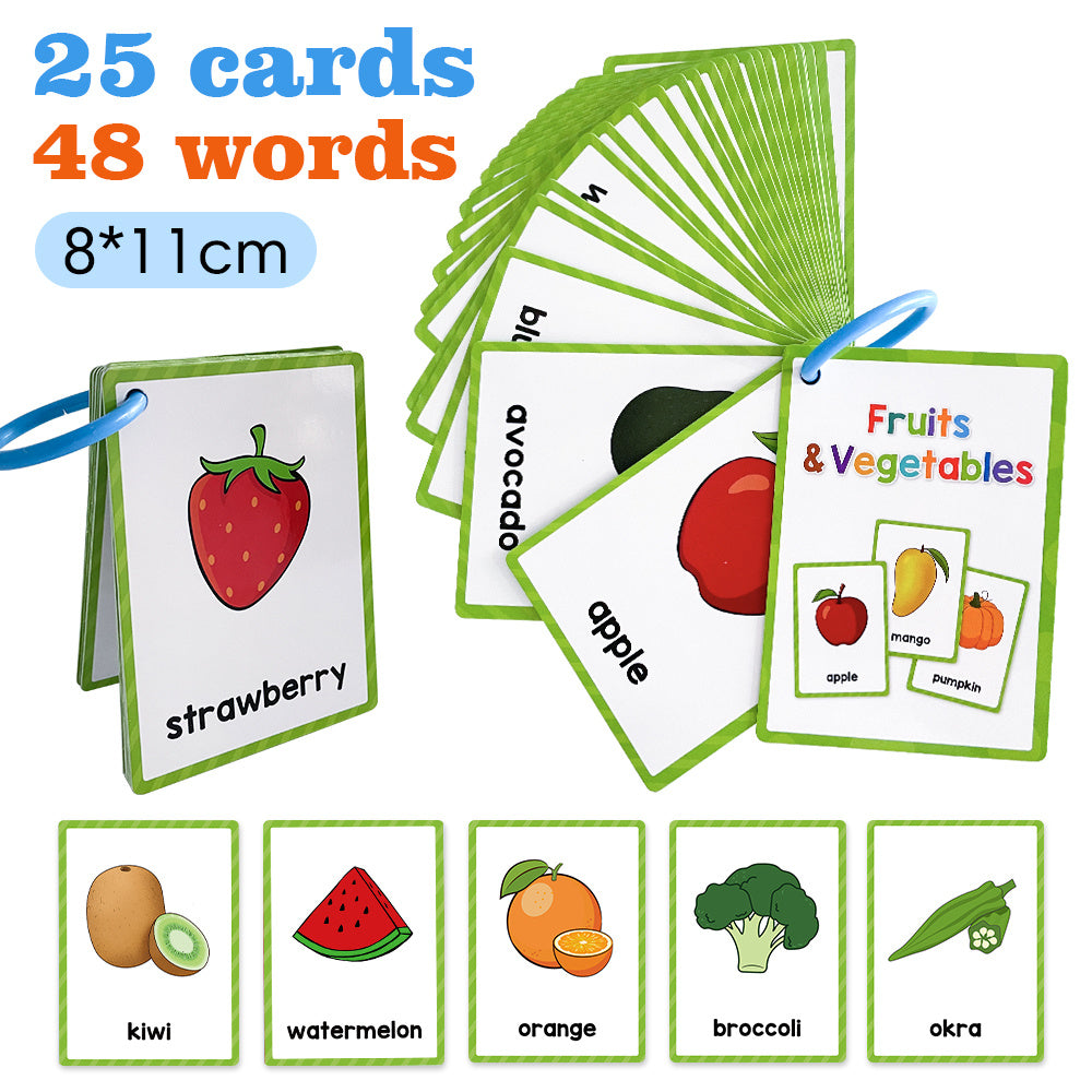 Fruits Vegetable English Flashcards Pocket Card Kids Educational Learning Toys