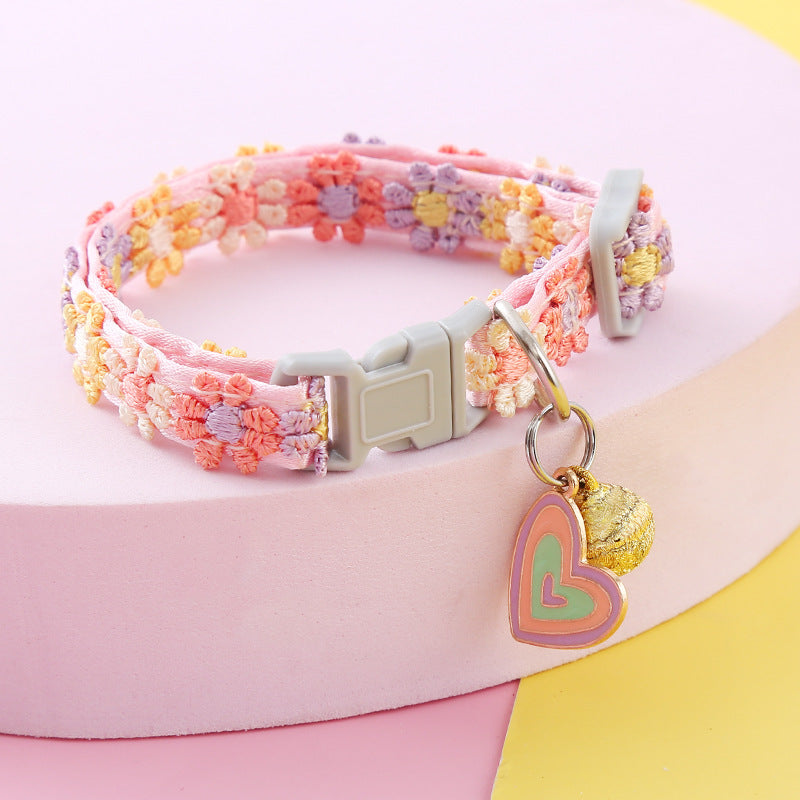 Pet Necklace with Lace Flower & Bell for Cats & Small Dogs