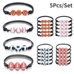 5pcs Sports Theme Adjustable Wax Rope Bracelet for Boys