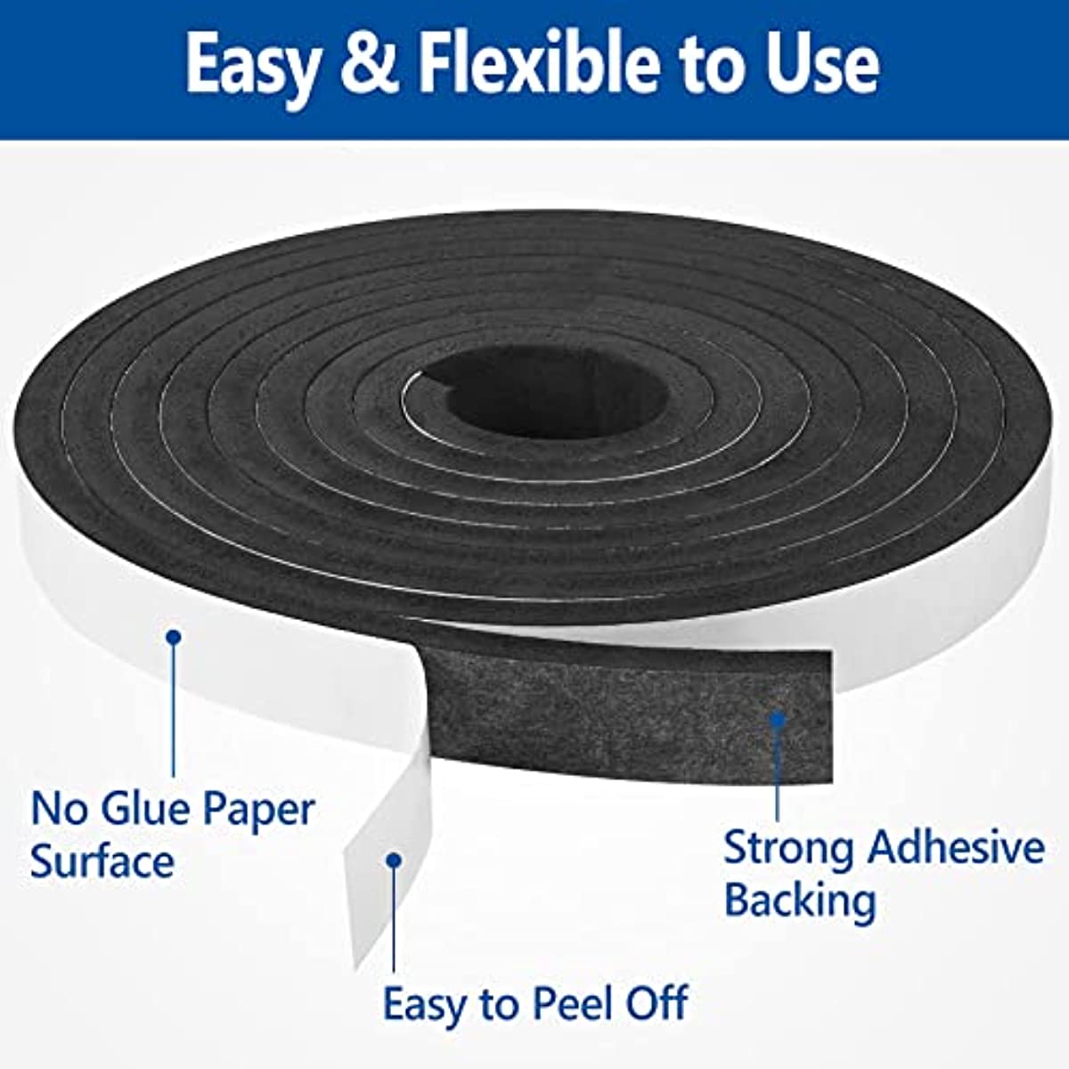 1pc Self Adhesive Foam Tape Weatherstripping 16.4ft