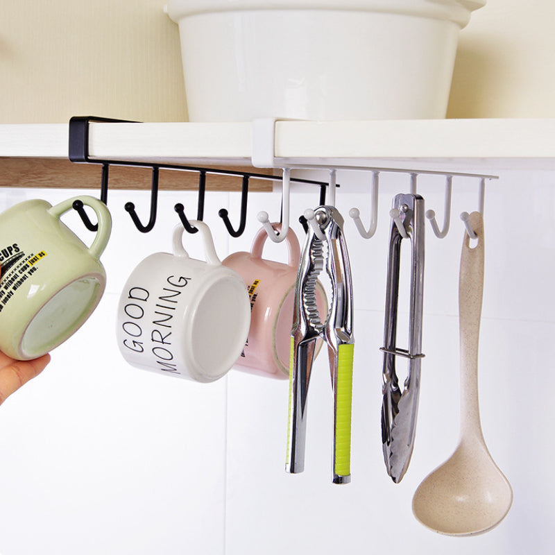 6 Hook Under Cabinet Storage Rack Kitchen Accessory for Mugs & More