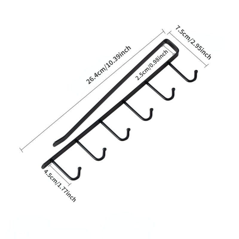 6 Hook Under Cabinet Storage Rack Kitchen Accessory for Mugs & More