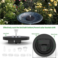3W LED Solar Bird Bath Fountains, 1500mAh Pump, 6 Nozzles, 6 Styles