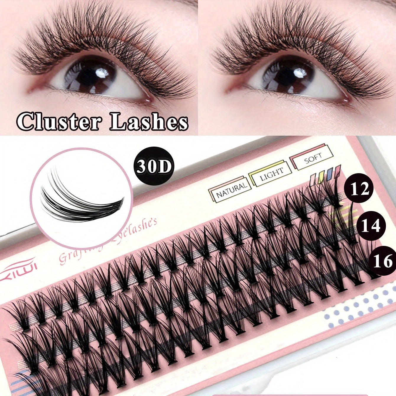 60pcs Cluster Lashes 10-40D 8-16mm C Curling Soft False Eyelashes DIY Extension