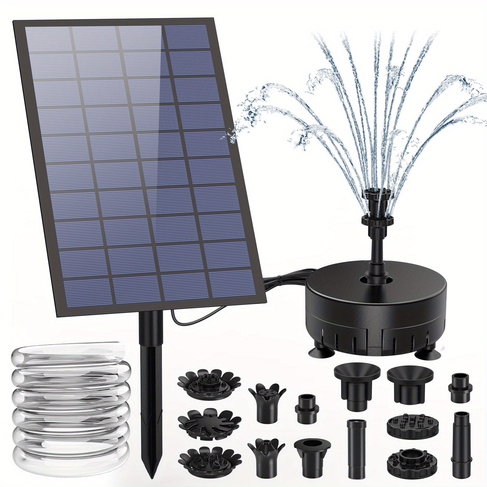 Solar Fountain Pump DIY Water Fountain w/ 6.56ft Pipe & 18 Sprays for Garden