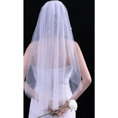 Wedding Head Veil Faux Pearl Single Layer Tulle Comb