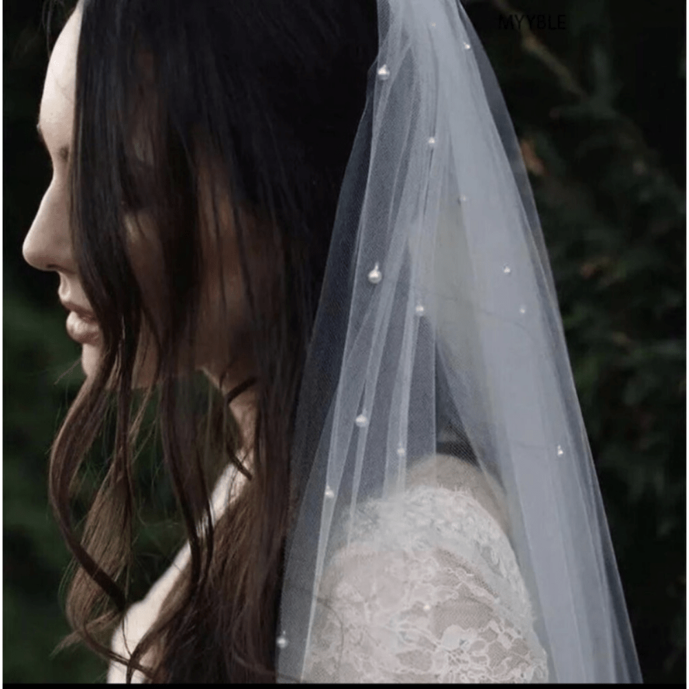 Wedding Head Veil Faux Pearl Single Layer Tulle Comb
