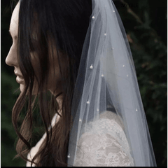 Wedding Head Veil Faux Pearl Single Layer Tulle Comb