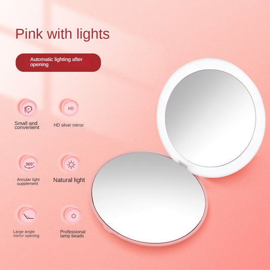 LED Compact Mirror for Handbag and Travel, Round Light Up Pocket Mirror