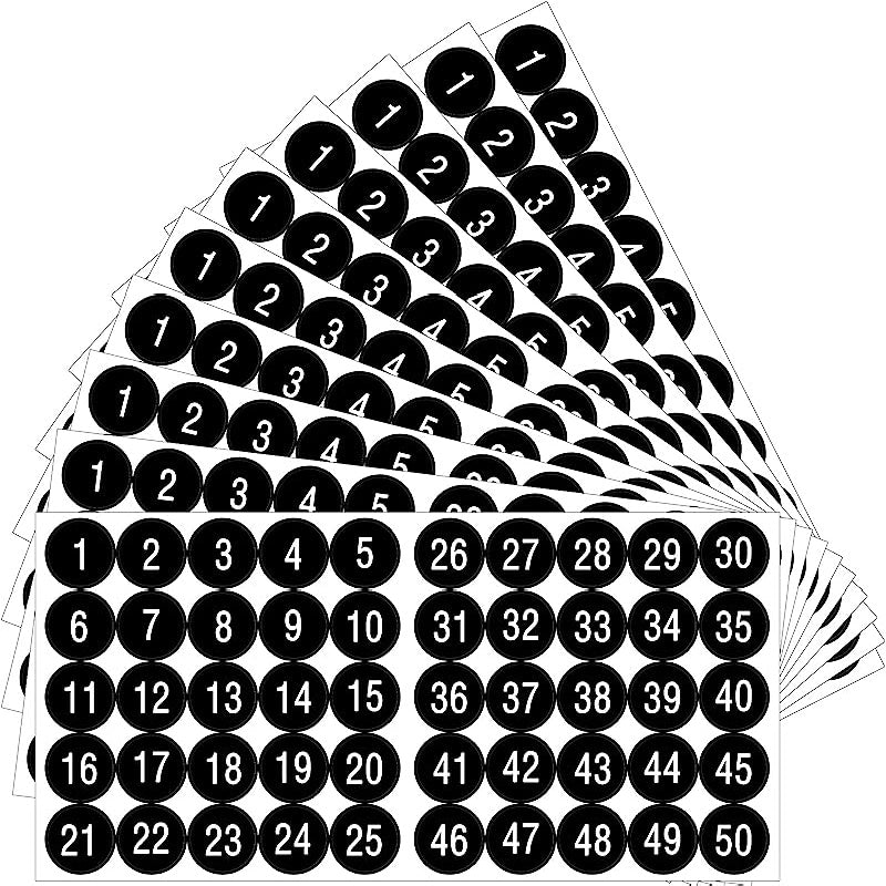 Consecutive Number Stickers 1-50 2.54 cm Self-Adhesive Decal Waterproof Labels