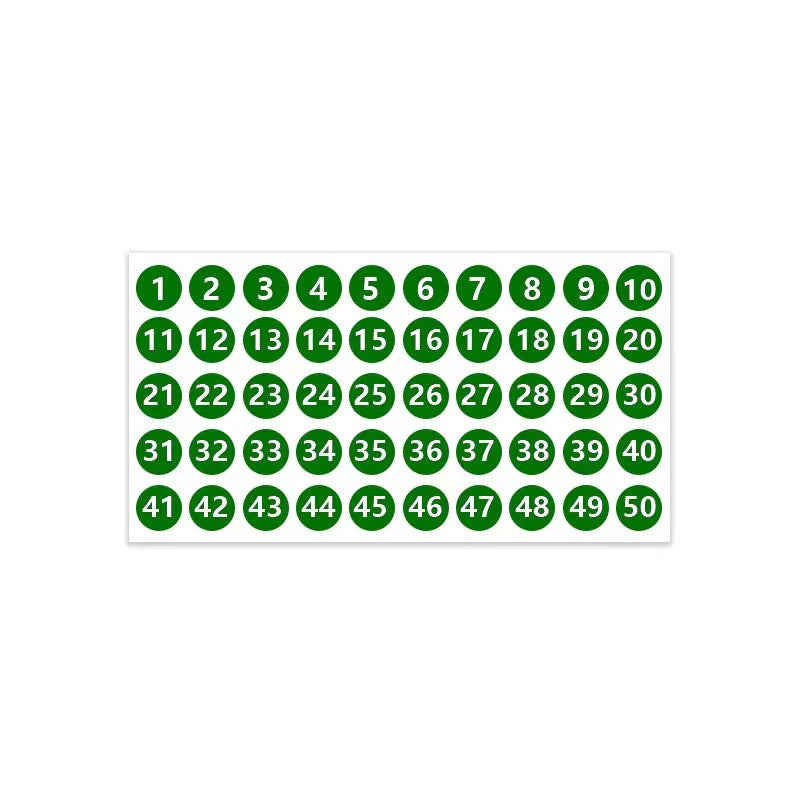 Consecutive Number Stickers 1-50 2.54 cm Self-Adhesive Decal Waterproof Labels