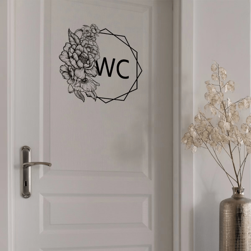 Toilet Door Sign Sticker Flower Removable PVC Wall Sticker Self adhesive Placard