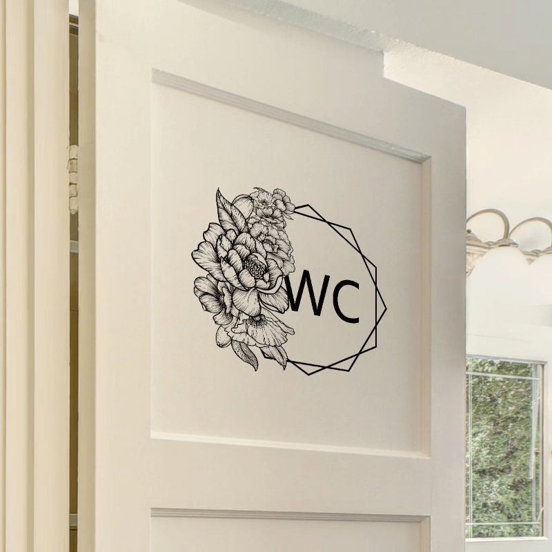 Toilet Door Sign Sticker Flower Removable PVC Wall Sticker Self adhesive Placard