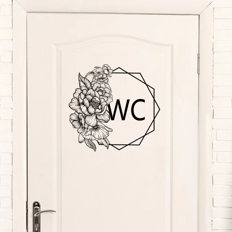 Toilet Door Sign Sticker Flower Removable PVC Wall Sticker Self adhesive Placard